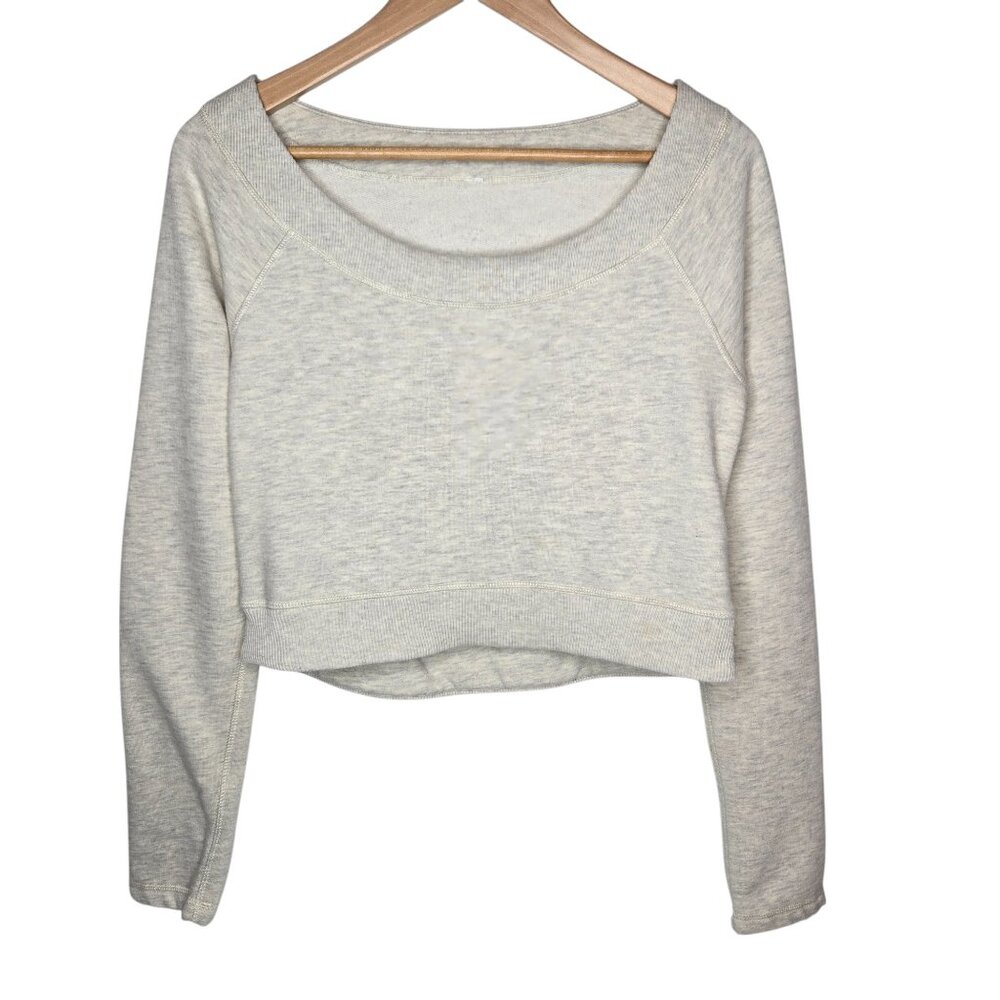 Lululemon Good Karma Crop Sweater Women's Heathered‎ Cream Yoga Terry Scoop